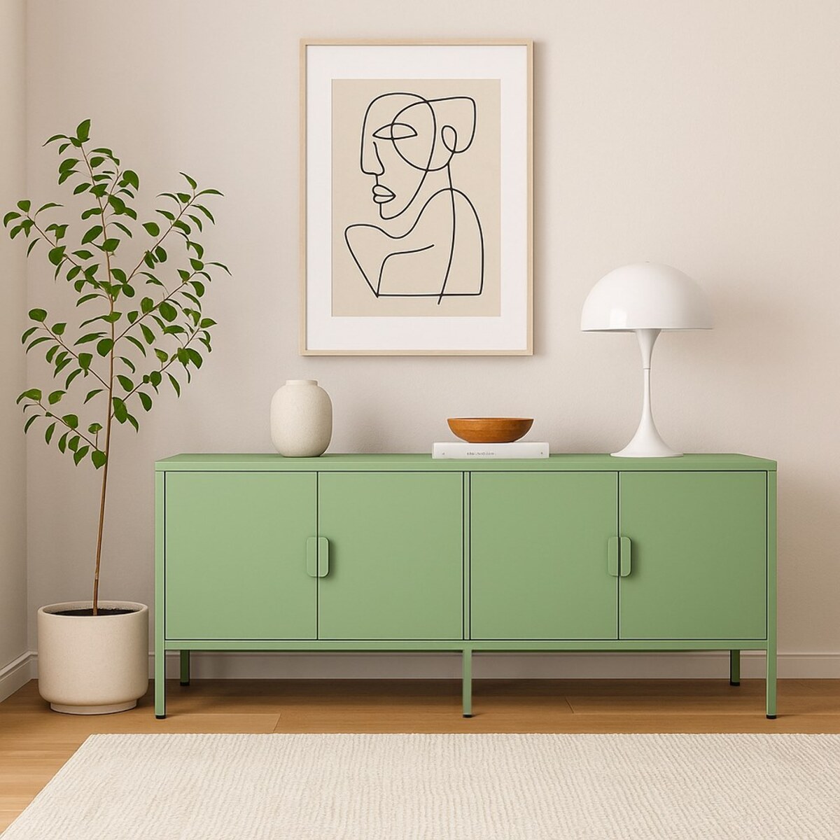Mobile tv basso in metallo 4 ante 162x40x57 cm verde - Pop