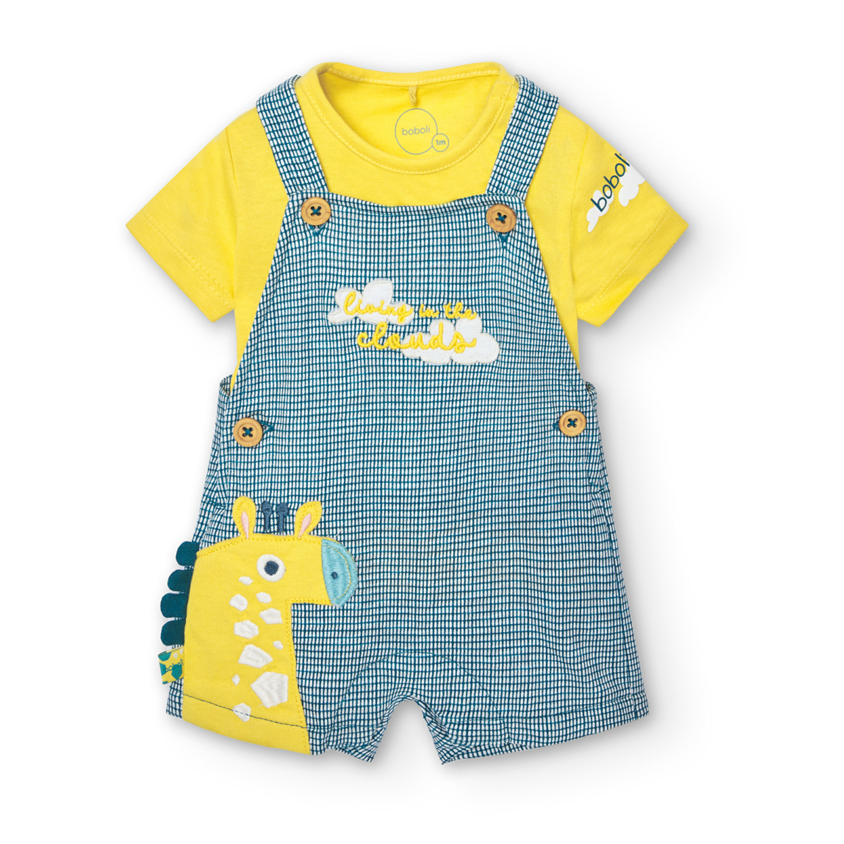 Conjunto reciÃ©n nacido niÃ±o, algodÃ³n, estampado, amarillo