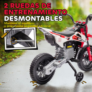 Moto Eléctrica para Niños de +3 Años, Moto Eléctrica Infantil con Batería 12V, Música, Velocidad 2,4-5 km/h y Ruedas Auxiliares Desmontables, Carga 30 kg, Rojo
