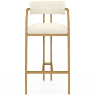 Tabourets de bar Elsa bouclette blanche pieds effet bois - lot de 4