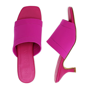 Mules fucsia in lycra, tacco 6,5 cm