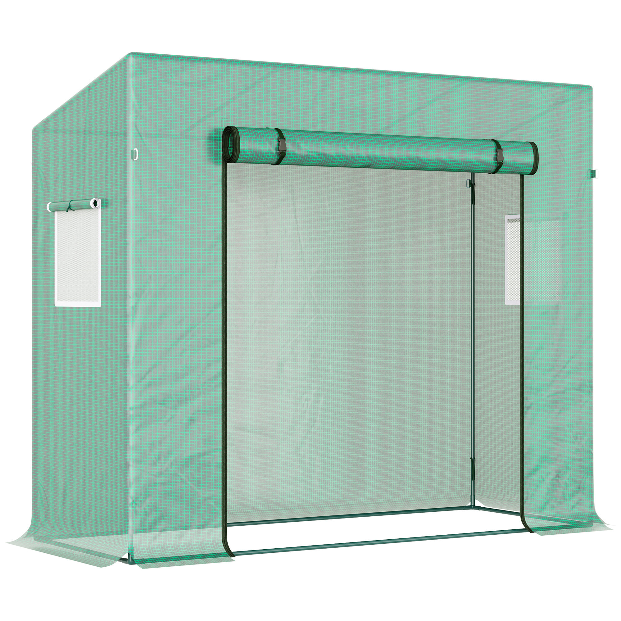 Serre de Jardin 200L x 73l x 168H cm acier PE haute densité 140 g/m² anti-UV avec porte zippée déroulante et fenêtres vert