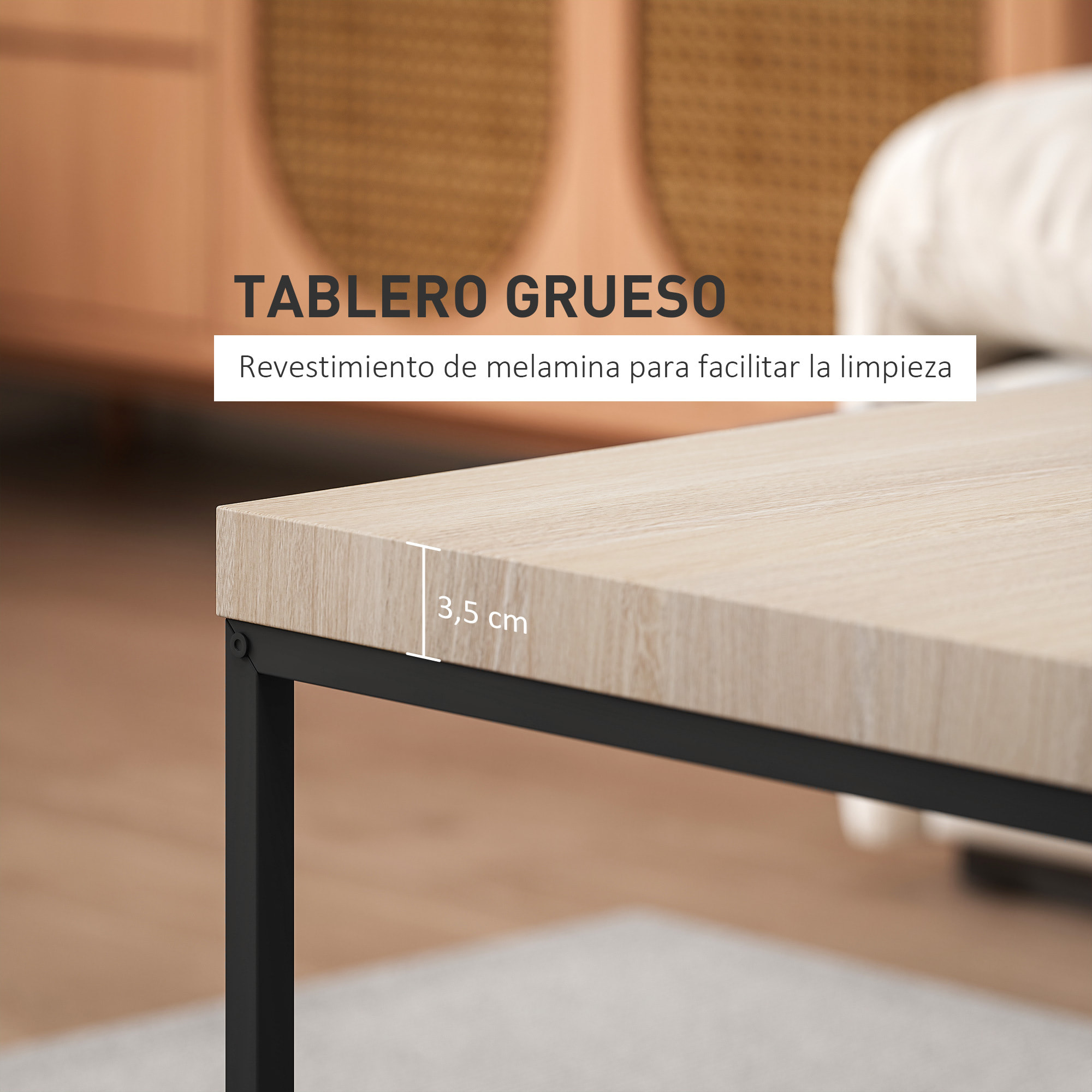 Juego de 2 Mesas de Centro, Mesa Nido Moderna, Mesitas Auxiliares, Patas de Acero, para Salón, Dormitorio, Oficina, Roble