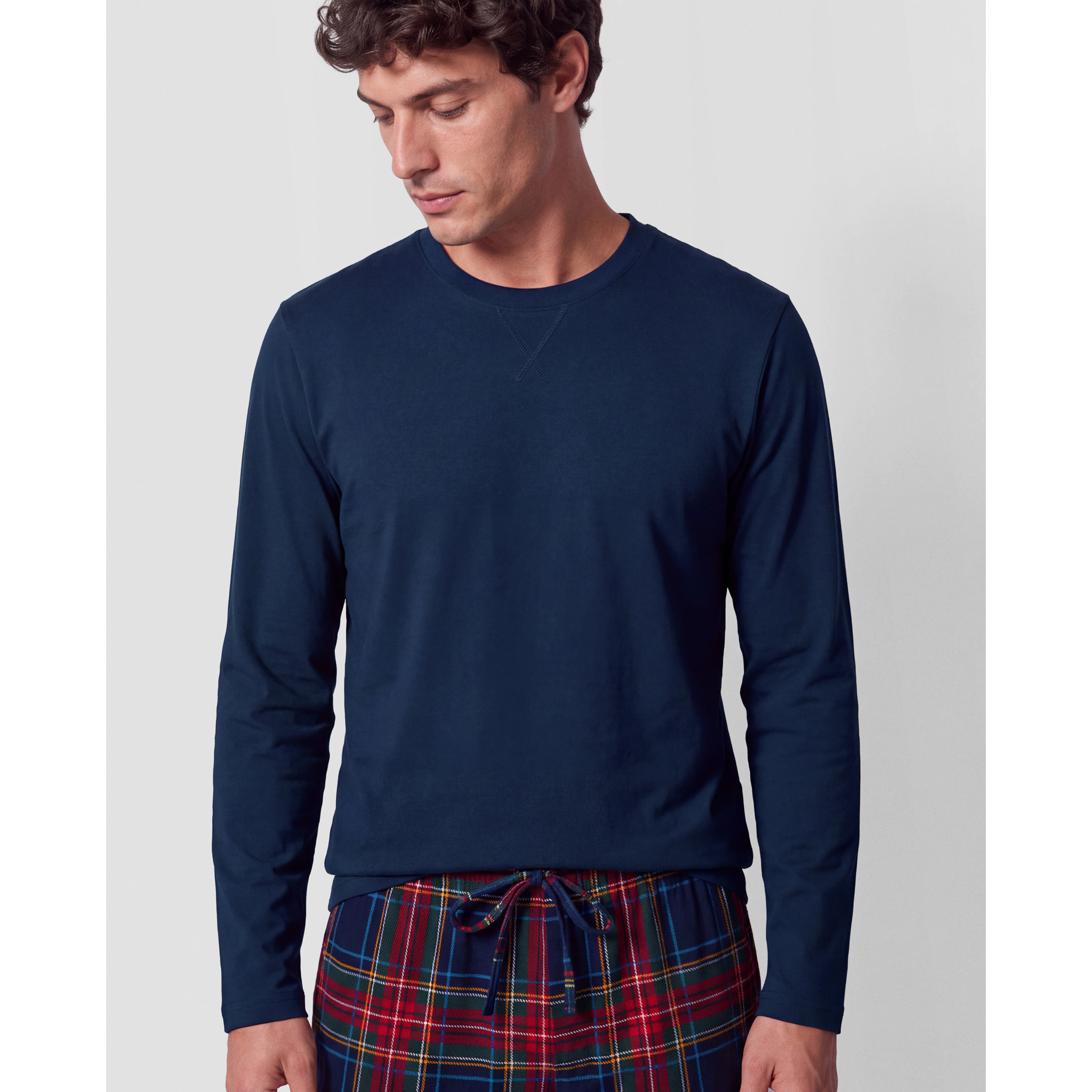 Pigiama lungo in cotone a quadri jairo blu navy