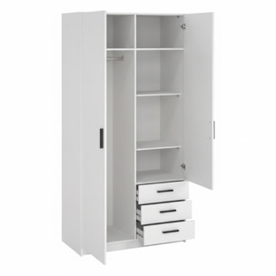 Armadio Con 2 Ante E 3 Cassetti Armadietto Multiuso Con Barra Appendiabiti E 4 Ripiani Di Cui 2 Regolabili Design Moderno 98.5x49.8x200.4 Cm Bianco