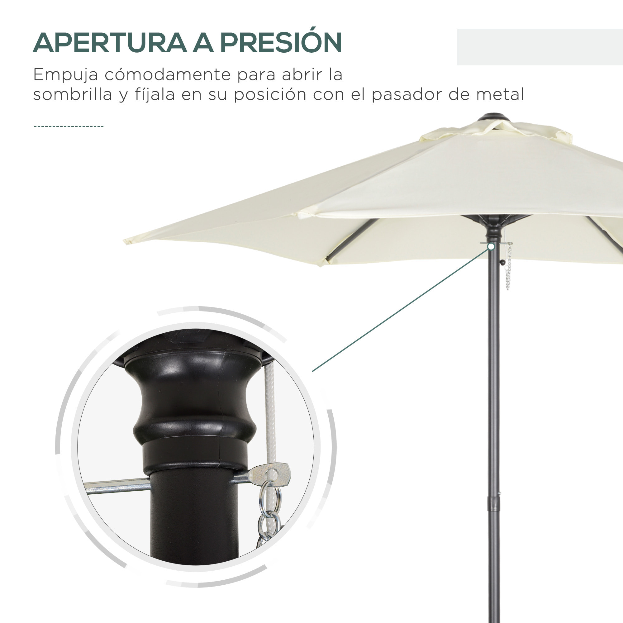 Sombrilla Jardín Ø2x2m Aluminio con Techo de Ventilación Poste Desmontable Beige