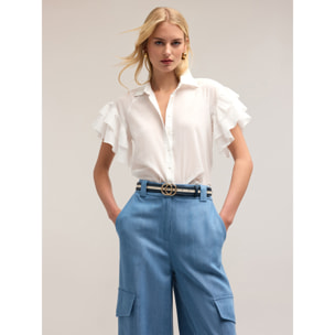 Motivi - Camisa con mangas volante - Blanco