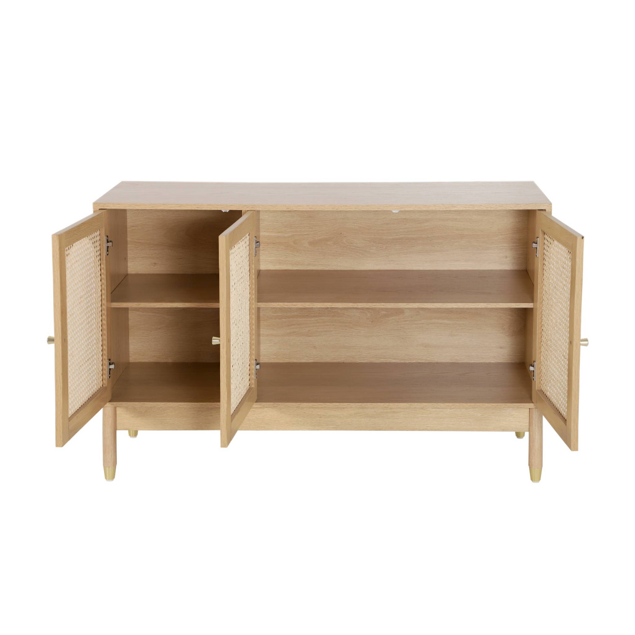 Buffet décor bois et cannage 3 portes teinte naturelle 120 x 40 x 75 cm - Judith