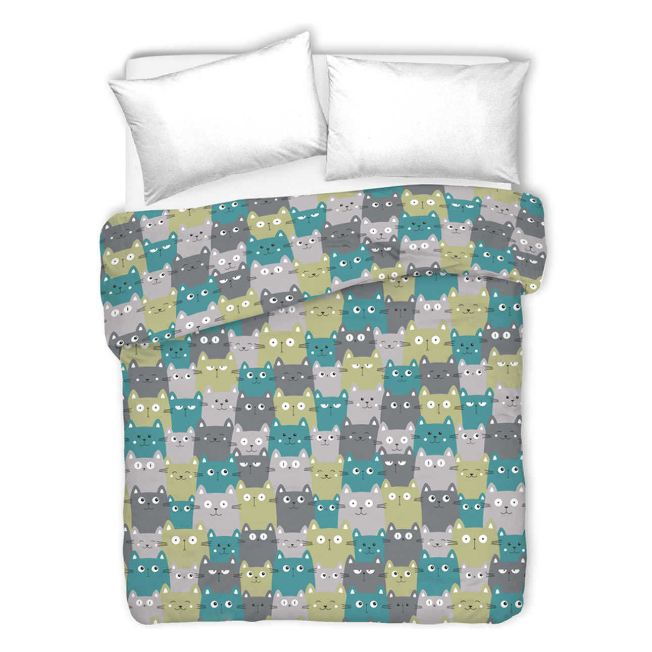 Copriletto di cotone happycat verde 100% cotone