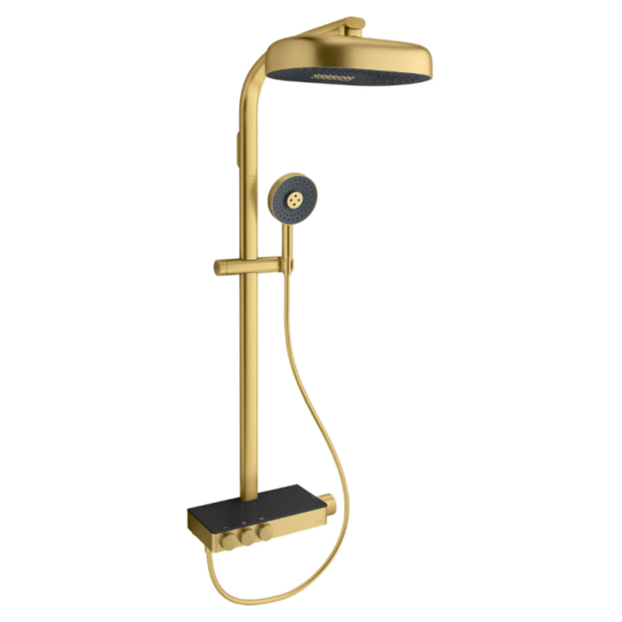 Colonne de douche thermostatique Grands Boulevards avec tablette en verre laiton brossé