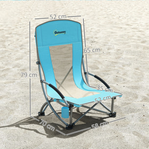Lot de 2 chaises de plage pliantes - chaise de camping compacte légère poids net 2,7 Kg - métal polyester textilène bleu