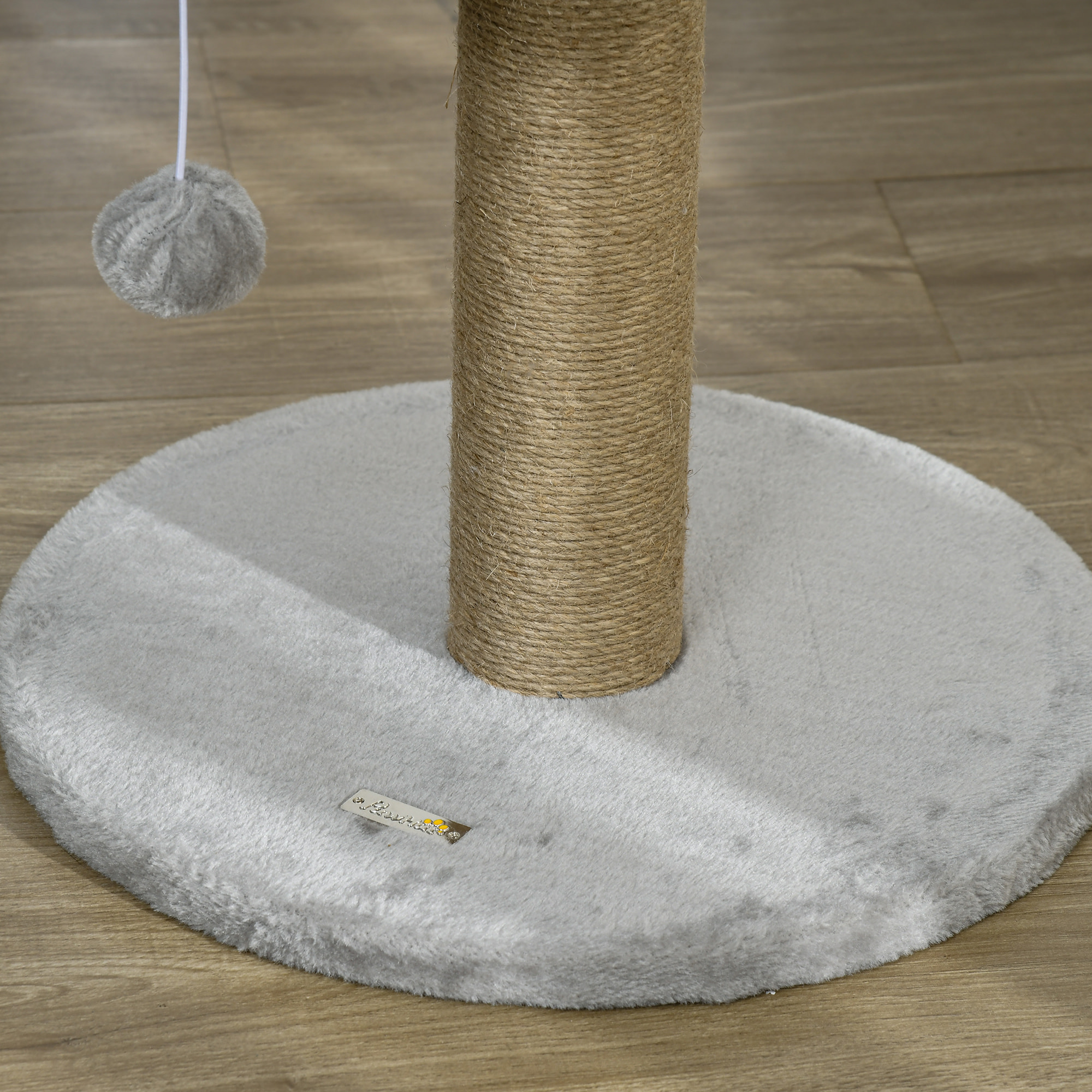 Arbre à chat griffoir 2 niveaux H. 49 cm - poteau sisal, plateforme observation, jeu de boule suspendue - jute polyester gris