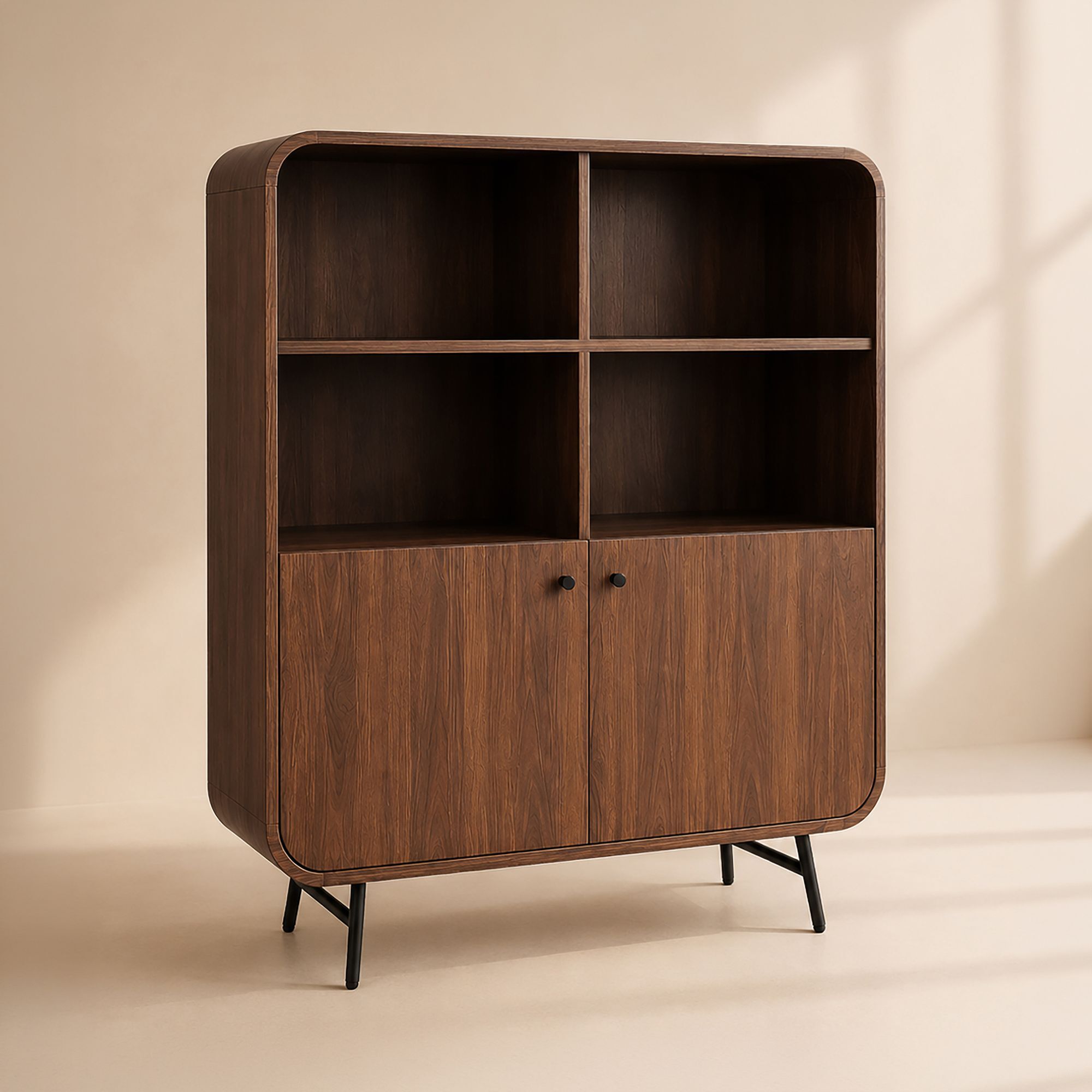 Bahut haut 2 portes effet bois marron OREE