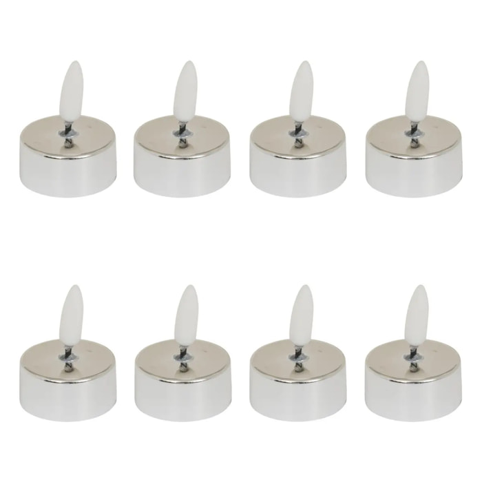 Lot de 8 bougies LED chauffe-plats D.5,5cm métal argent