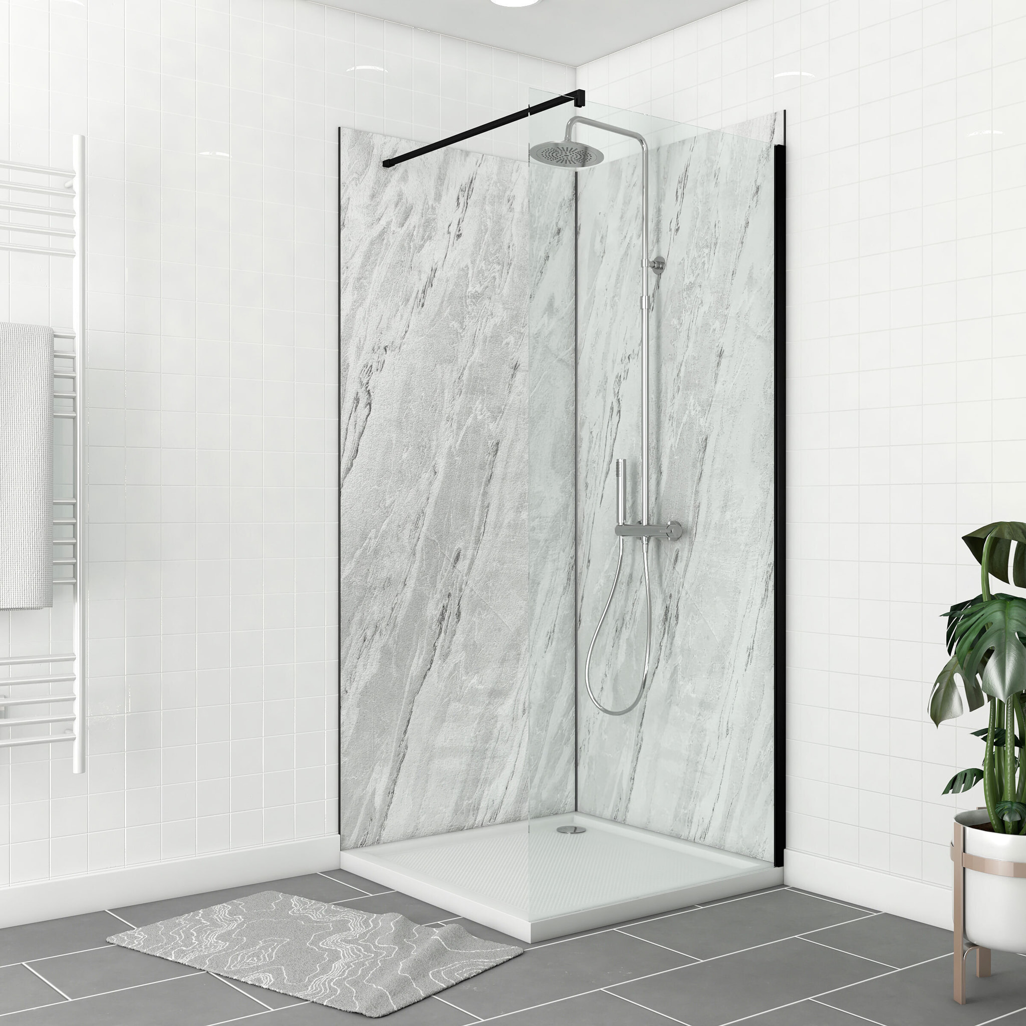 Pack de 2 Panneaux Muraux Pierre Artic Storm 90+90x210 cm avec Profilés NOIR MAT - STONE'IT