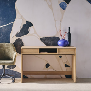 Bureau effet bois naturel 2 tiroirs 1 niche 120cm - L 120 x P 55 x H 77cm - Kuba