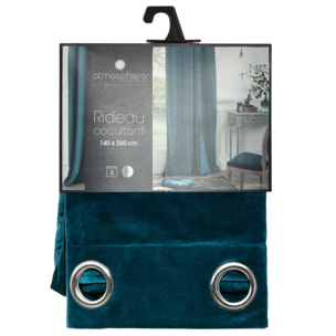 Rideau occultant "Dolce" velours bleu canard 140x260cm