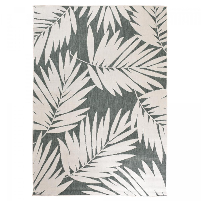 Tapis d'extérieur reversible Kunu motif floral vert et blanc