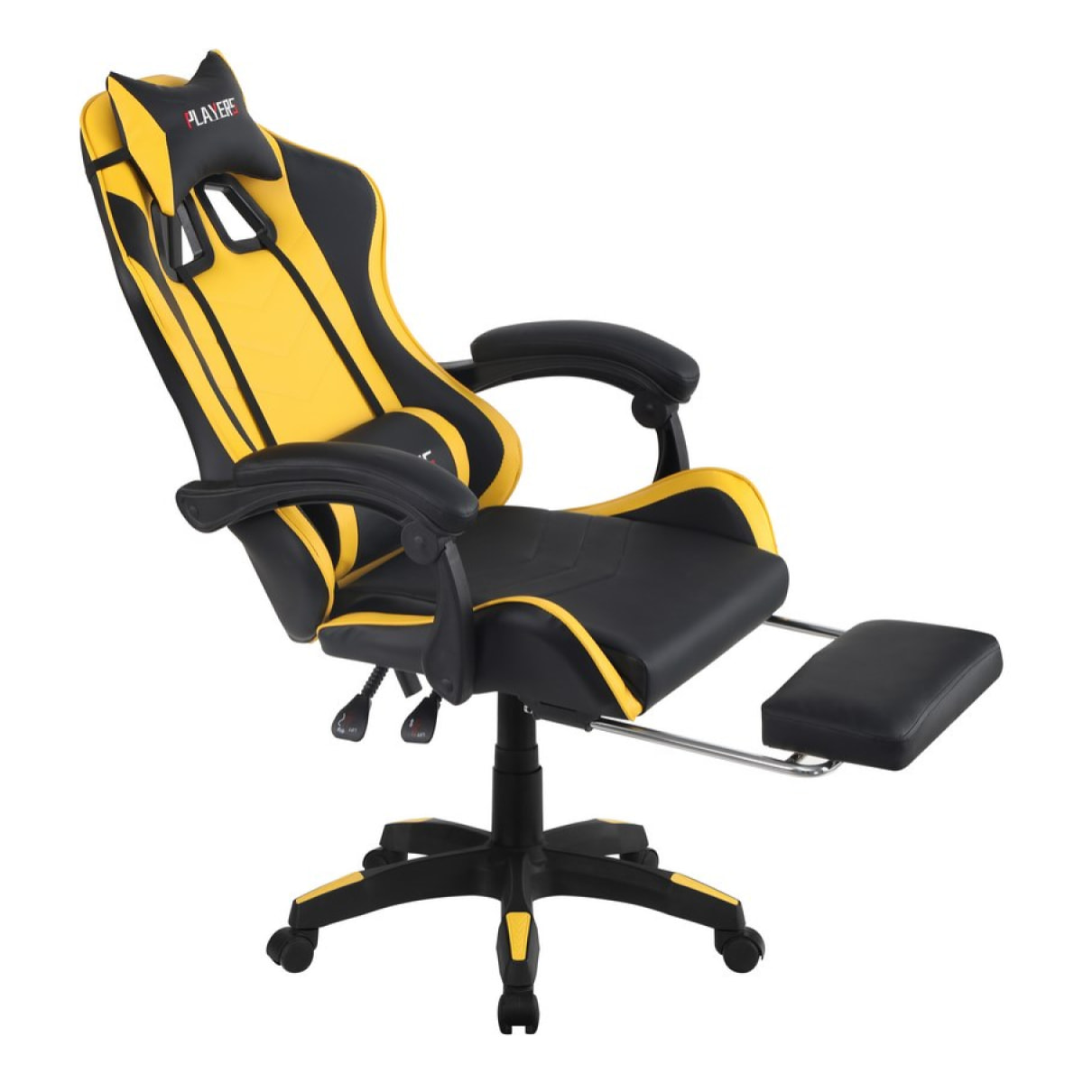 Poltrona gaming reclinabile con poggiapiedi gialla e nera