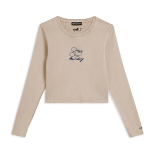 T-shirt cropped da donna a manica lunga con ricami Disney