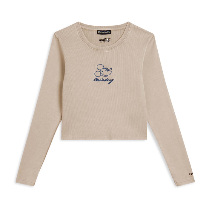 T-shirt cropped da donna a manica lunga con ricami Disney