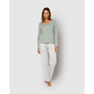 Pijama largo de algodón con escote pico nerdana verde menta
