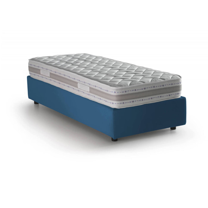Letto singolo Addison, Letto contenitore con rivestimento in tessuto, 100% Made in Italy, Apertura frontale, con materasso Cm 90x190 incluso, Blu