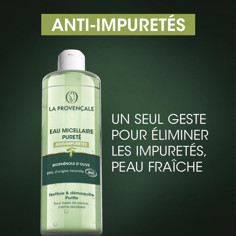 La Provençale - Eau Micellaire Pureté Anti-Impuretés - Biophénols d'Olive - Tous types de peaux, même sensibles - 400ml