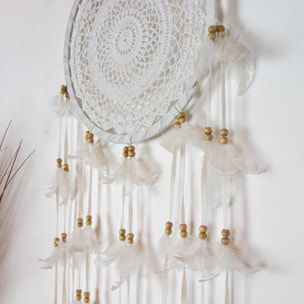 Attrape-rêve en plumes et coton blanc 33cm POKANA