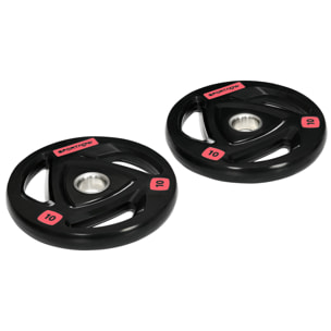 Juego de 2 Discos de Pesas Olímpicas de Hierro Fundido 10 kg Placas de Pesas Recubierta de Goma con Barra Tri-Grip y Orificio de 5 cm para Fitness en Gimnasio Casa Ø32x4,5 cm Negro