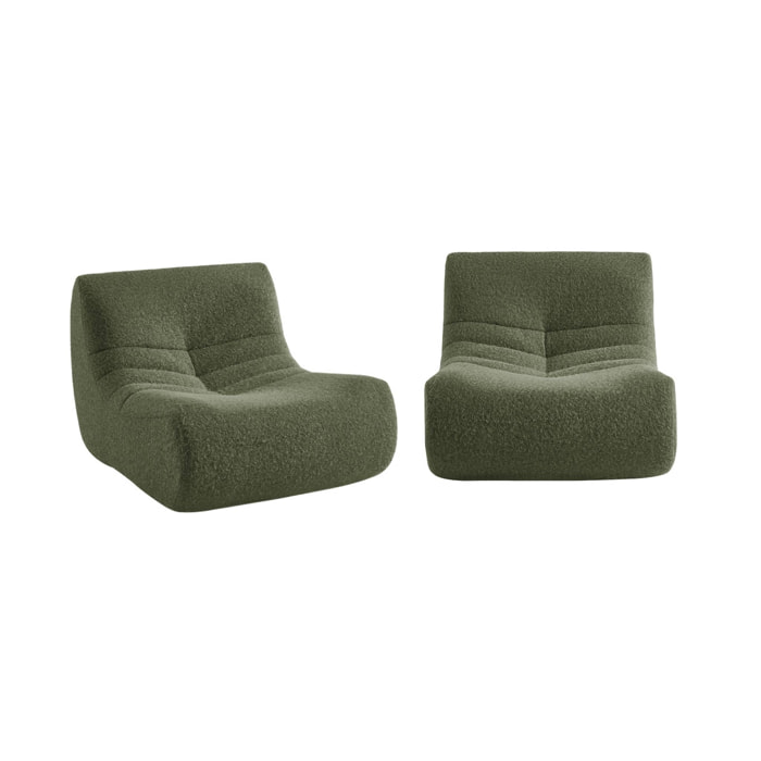Chauffeuse tissu effet alpaca 2 places. kaki. style contemporain. L 91 x P 105 x H 72cm