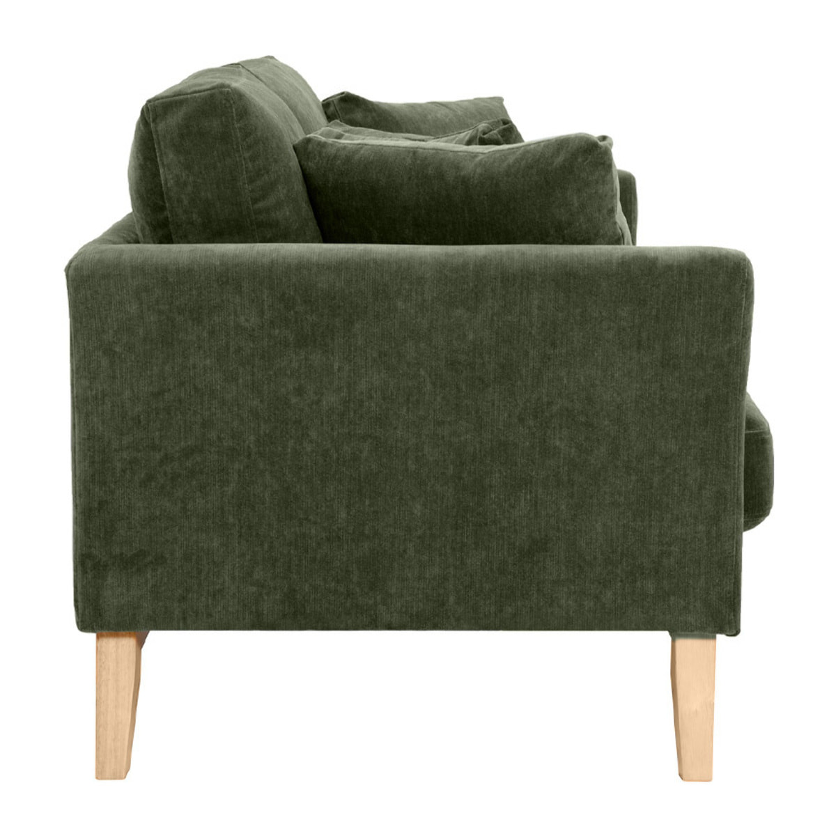 Canapé scandinave déhoussable 3 places en tissu effet velours vert kaki et bois clair OSLO