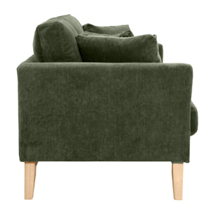 Canapé scandinave déhoussable 3 places en tissu effet velours vert kaki et bois clair OSLO