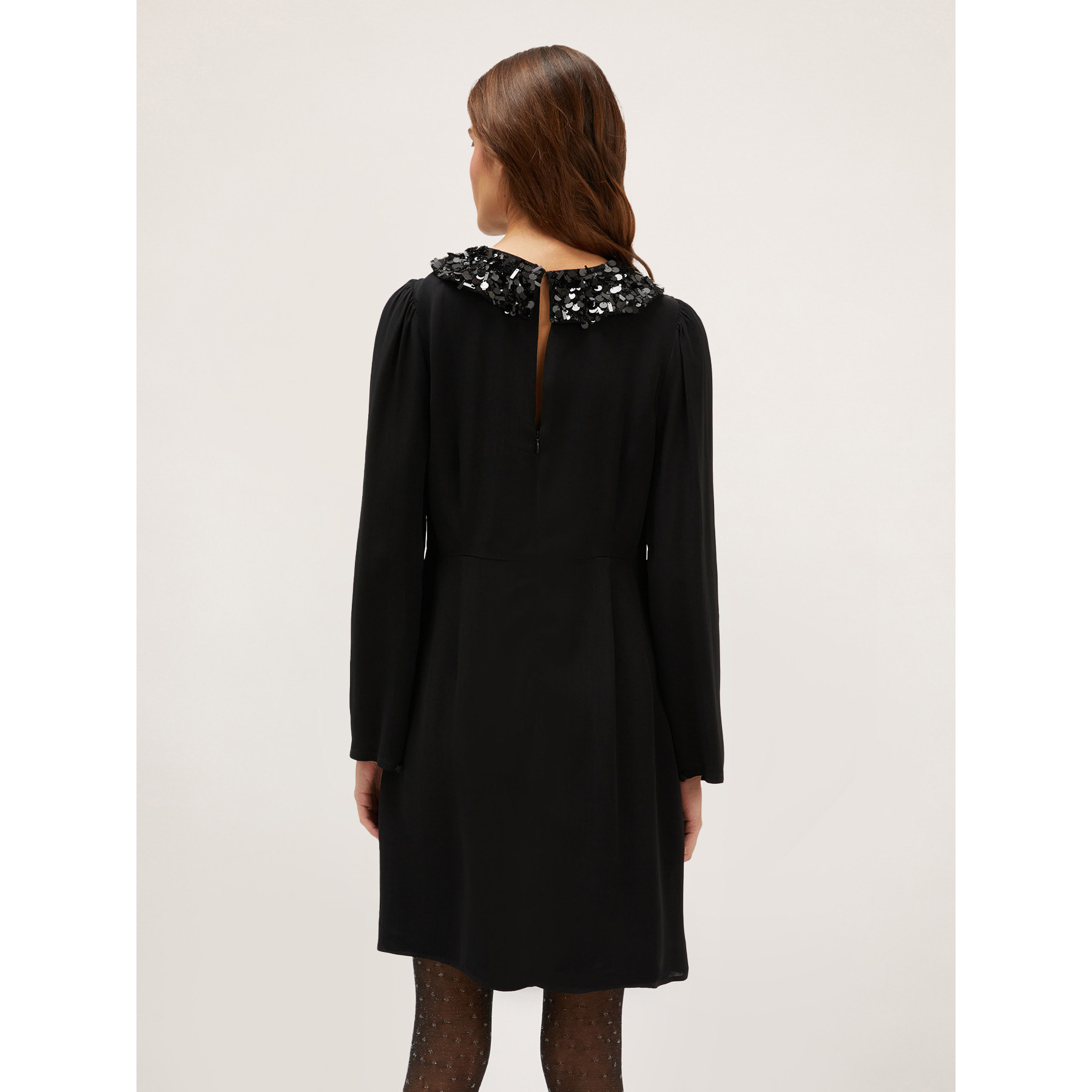 Motivi - Vestido corto con cuello bordado - Negro