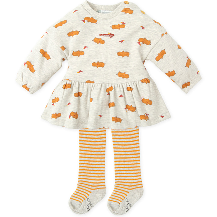 Vestido con leotardos . - Gris