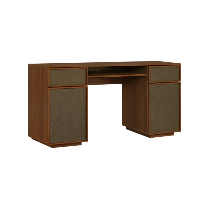 Bureau décor bois et tissu 2 portes 2 tiroirs 1 niche 140cm KUBA