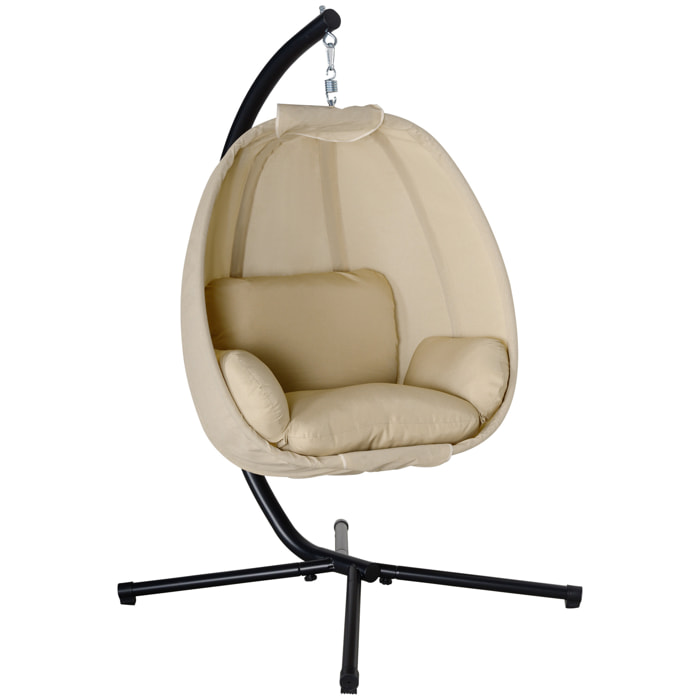 Silla Colgante Huevo con Soporte Columpio Jardín Exterior con Cesta Plegable y Cojín Columpio Colgante para Interior y Exterior Carga 120 kg Caqui