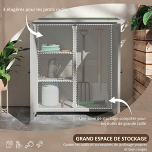 Abri de jardin armoire de jardin sur pied dim. 110L x 55l x 117H cm 2 étagères 2 portes toit bitumé bois sapin pré-huilé gris clair