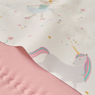 Sábana de algodón percal 180 hilos con estampado de unicornios y princesas Carmis color blanco 100% Algodón percal