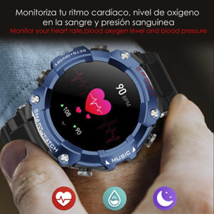 Smartwatch T96 con cuffie TWS integrate. Riproduzione musicale dallo smartwatch stesso e dall'esterno. Funzioni sportive e salute.