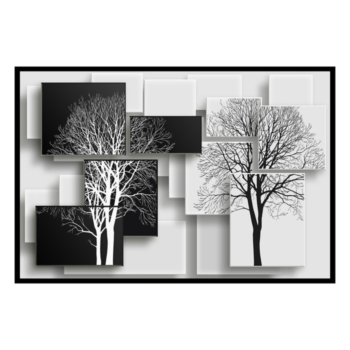 Affiche encadrée arbres graphiques noir et blanc Affiche + cadre en métal - Noir