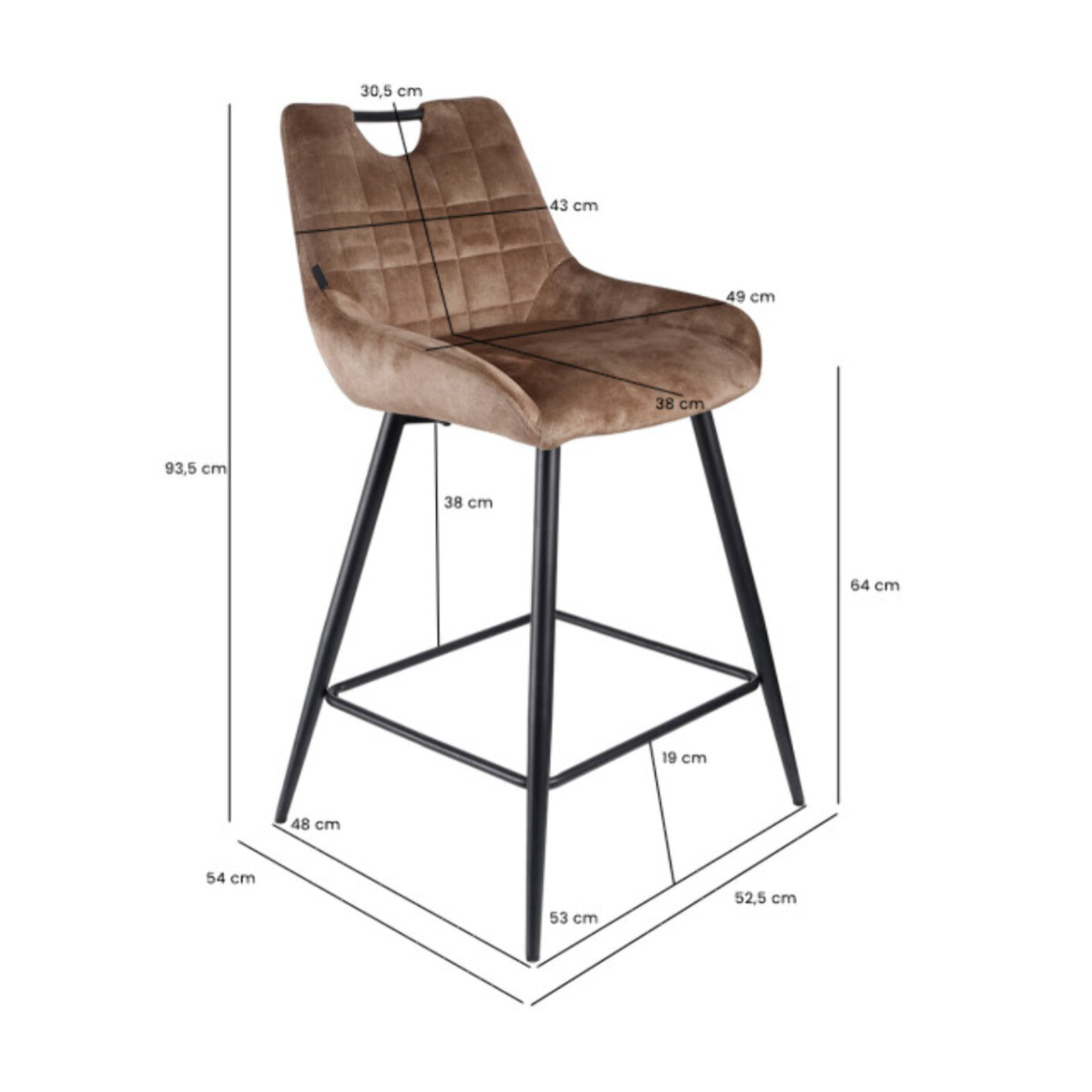 Chaise de bar en velours avec poignée et pieds en métal - ROSA 2