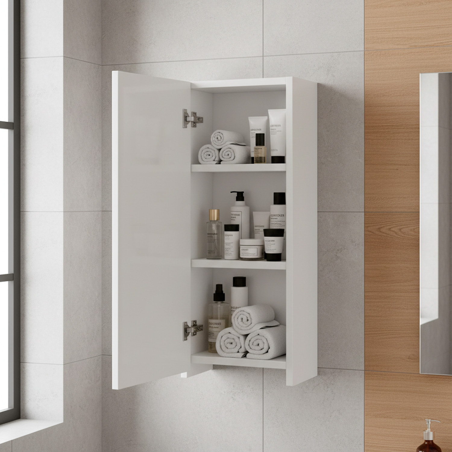 Pensile Bagno Sospeso Con Anta Reversibile 2 Ripiani Regolabili Mobile Salvaspazio Da Parete Per Bagni Moderni E Piccoli Spazi 60 x 30 x 16 Cm Bianco