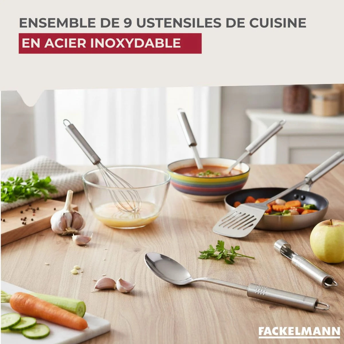 Ensemble de 9 ustensiles de cuisine inox Fackelmann Ovale