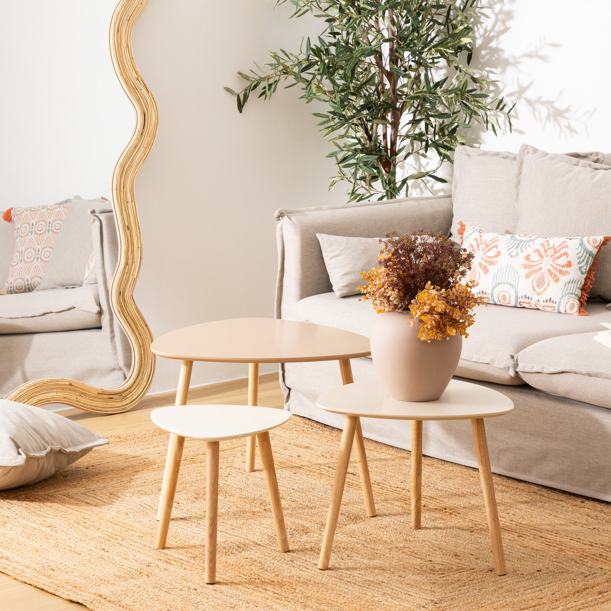 Lot de 3 tables gigognes "Mileo" beige 60x60x45cm
