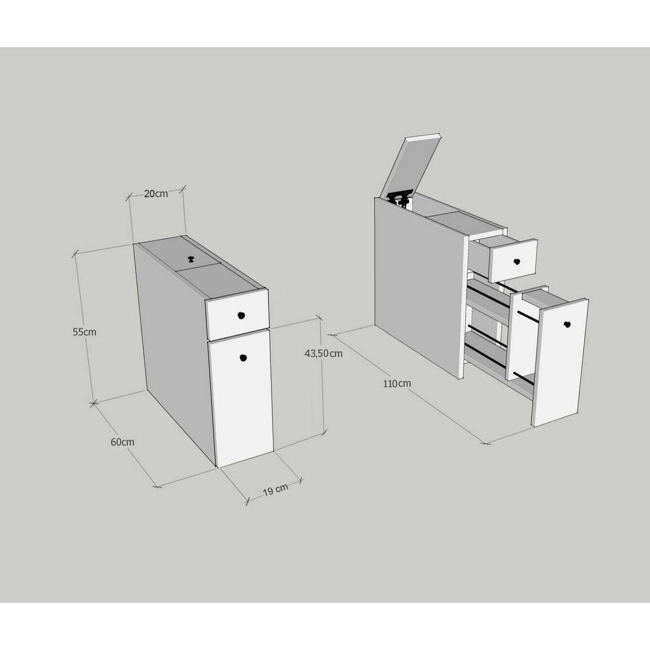 Mobile sottolavabo Dmagon, Mobiletto da bagno, Contenitore porta lavabo, Armadio per lavandino, 20x60h55 cm, Antracite