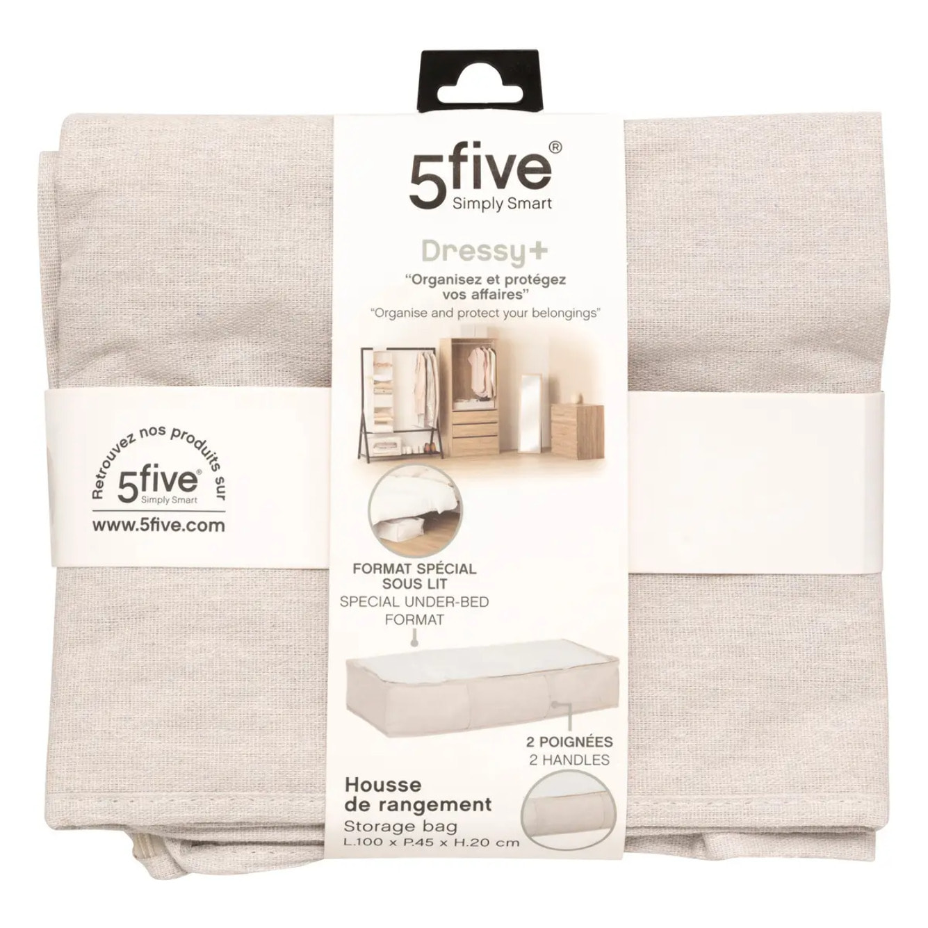 Housse de rangement "Groomy" sous lit beige 100x20cm