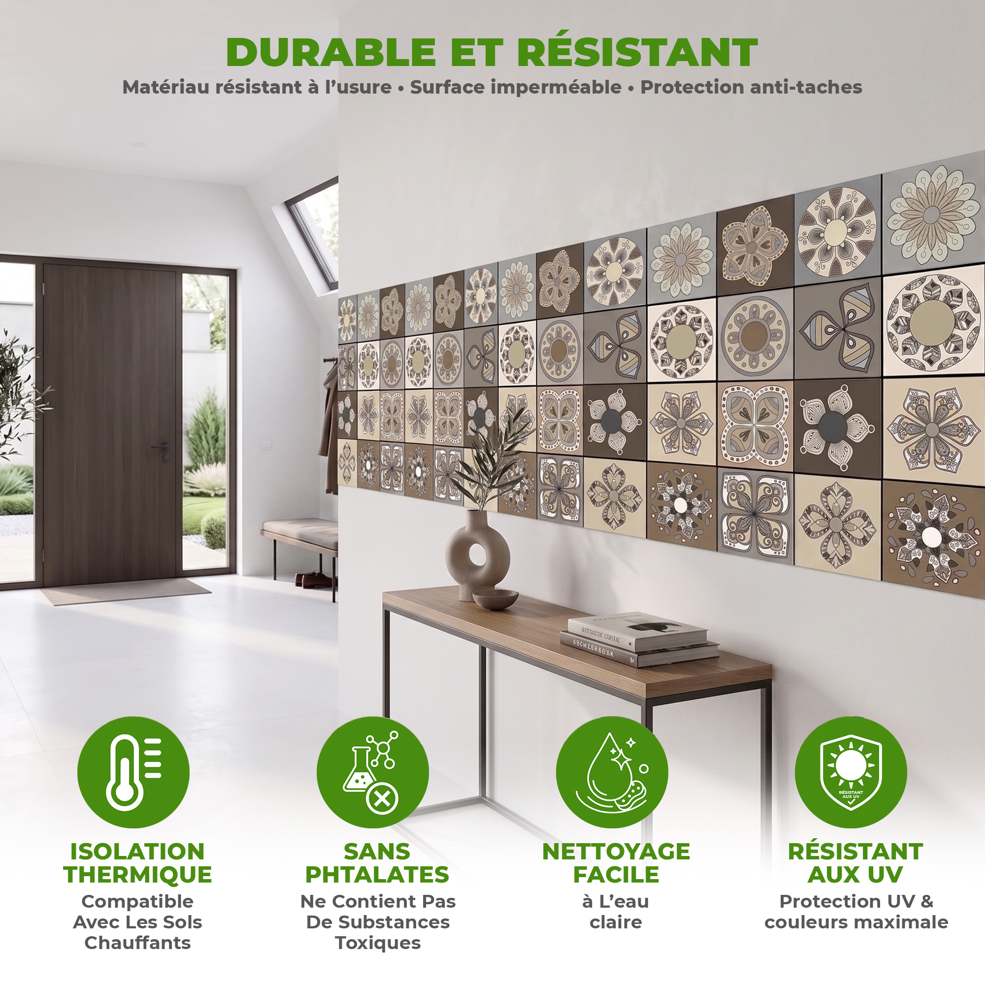 Stickers muraux - Sticker Mural Carrelage adhésif Cuisine Salle de Bain - 12 STICKERS CARREAUX DE CIMENT SALERNE