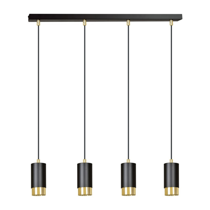 Lampada a sospensione Fumiko in acciaio nero e oro
