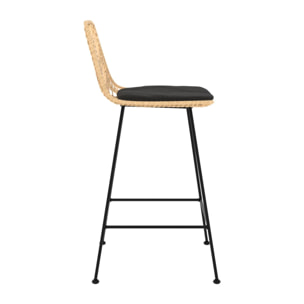Lot de 2 chaises pour îlot central 66 cm en rotin naturel et noir - Tamara